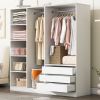 White Doorless Wooden Storage Wardrobe for Bedroom with Shelves and 3 Drawers