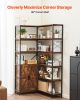 70" Tall 6-Tier Corner Bookshelf with Storage Cabinet, 2 Barn Doors and 10 Storage Shelves