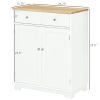 White Sideboard Storage Cabinet with Solid Wood Top, Adjustable Shelf and 2 Drawers