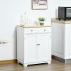 White Sideboard Storage Cabinet with Solid Wood Top, Adjustable Shelf and 2 Drawers