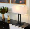 Black Bedside Nightstand Desk Lamp With Ivory Lampshade
