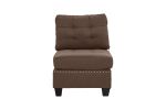 1 Piece Black Coffee Linen-style Upholstered and Tufted Armless Chair. Nail Heads and Wooden Legs.