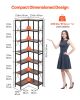 79" Tall, 7-Tier Corner Bookshelf. Heavy Duty Metal Frame with Wooden Shelves.