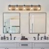 5-Light Farmhouse Style Vanity Wall Sconce with Clear Seeded Glass Lampshades, Rustic Black Finish with Wood Backplate