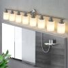 Modern 8-Light Brushed Nickel Finish Wall Sconce with Frosted Glass Lampshades. Bulbsnot included.