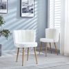 Set of 2 Modern White dining chair with iron tube wood color legs, shorthair cushions and comfortable backrest