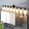 8-Light Contemporary Wall Sconce. Perfect for  Mirror Lighting. Frosted White Glass with Black Iron Frame.
