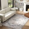 4’ x 6’ Brown and Light BlueVintage Style Area Rug,  Machine Washable, Non-Slip