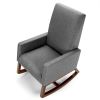 Upholstered High Back Rocking   Chair with Side Pocket and Rubbewood Base