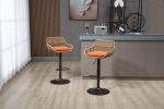 Set of 2 COOLMORE Modern Swivel Bar Stools. Wicker and Brown. Adjustable Counter Height Chairs with Footrest.