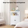 3 Tiers White 32" Corner Storage Cabinet with 2 Wooden Doors and Adjustable Shelves