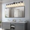 8-Light Contemporary Wall Sconce. Perfect for  Mirror Lighting. Frosted White Glass with Black Iron Frame.