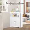 3 Tiers White 32" Corner Storage Cabinet with 2 Wooden Doors and Adjustable Shelves