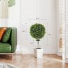 2 Pack 1.3' Artificial Ball Boxwood Topiary with Ground Stake, UV Resistant Faux Greenery for Indoor Outdoor