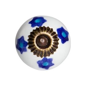 Set of Twelve Blue White And Turquoise Floral Ceramic Drawer Pull Knobs