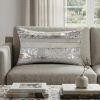12" X 20" Gray and Silver Striped Cowhide Lumbar Throw Pillow
