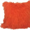 24" Orange Genuine Tibetan Lamb Fur Pillow With Microsuede Backing