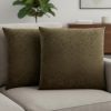 Set Of Two 18" X 18" Dark Green Velvet Polyester Floral Zippered Pillow