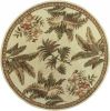 8' Ivory Green And Brown Wool Tropical Botanical Hand Tufted Round Rug