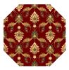 7' Red Beige And Brown Floral Vines Octagon Rug