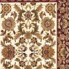 7' Ivory Red And Orange Floral Medallion Octagon Rug