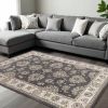 8' X 10' Gray And Ivory Floral Medallion Area Rug