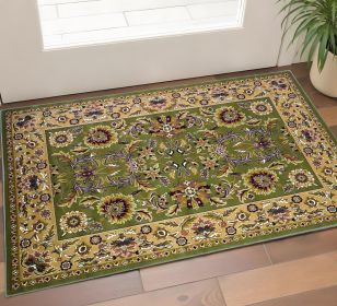 2' X 3' Green Taupe And Ivory Floral Medallion Area Rug