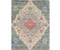 2' X 4' Blue Beige And Brick Red Jute Medallion Hand Woven Distressed Area Rug
