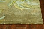 5' Moss Green And Yellow Wool Tropical Botanical Hand Tufted Round Rug
