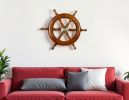 36" Brown Solid Wood And Brass Ships Wheel Hanging Dimensional Sculpture