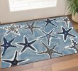2' X 3' Navy Blue And Aqua Starfish Hand Tufted Area Rug