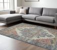 8' X 10' Blue Brick Red And Brown Medallion Hand Woven Distressed Area Rug
