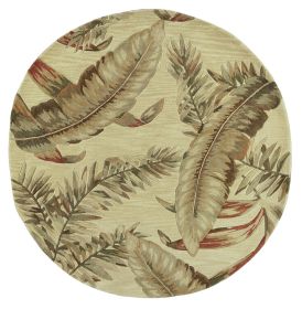 8' Brown Green And Red Wool Tropical Botanical Hand Tufted Round Rug