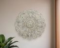 13" White Medallion Distressed Metal Wall Decor