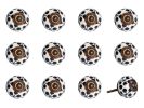 Set of Twelve Black White And Copper Ceramic Geometric Drawer Pull Knobs