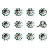 Set of Twelve Green Silver And White Geometric Ceramic Drawer Pull Knobs