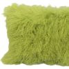 17" Lime Green Genuine Tibetan Lamb Fur Pillow With Microsuede Backing