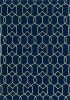 5' X 7' Navy Blue And Ivory Geometric Hand Hooked Area Rug