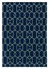 5' X 7' Navy Blue And Ivory Geometric Hand Hooked Area Rug