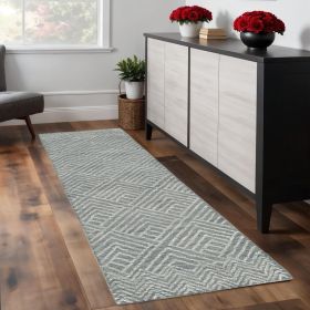 2' X 8' Denim Geometric Tiles Wool Runner Rug