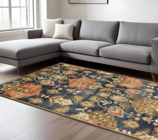 8' X 11' Navy Blue Hand Tufted Traditional Floral Indoor Area Rug