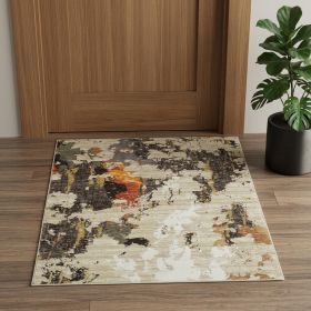 2' X 3' Beige and Black Power Loom Area Rug