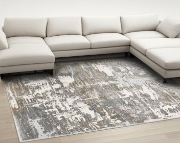 7' X 10' Beige And Gray Distressed Area Rug