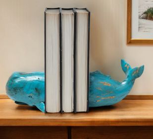 Rustic Aqua Blue Whale Shaped Bookends