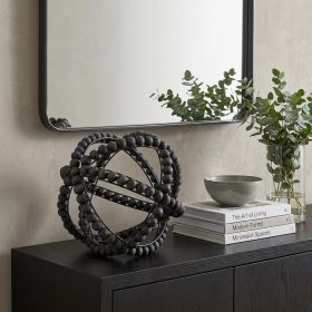 11" Black Wooden Bead And Metal Orb Sculpture