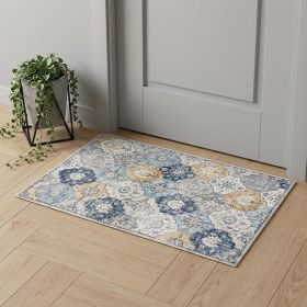 2' X 4' Blue and Yellow Floral Area Rug