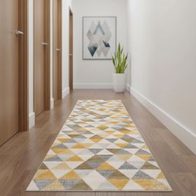 15' Runner Yellow and Ivory Geometric Runner Rug