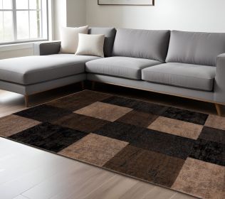 8' X 10' Brown Checkered Dhurrie Area Rug