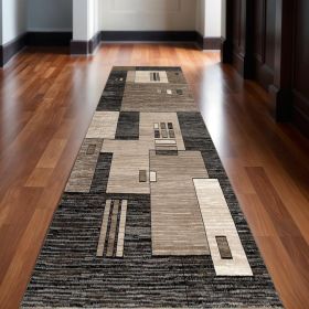 13' Beige Abstract Power Loom Runner Rug