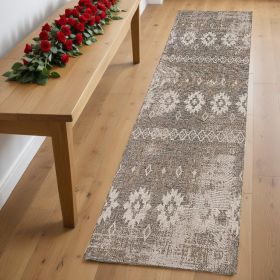 8' Runner Gray and Ivory Ikat Runner Rug